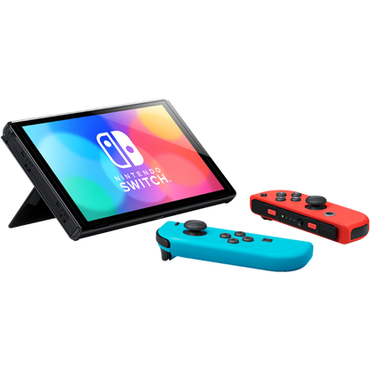 NINTENDO SWITCH OLED W/ NEON BLUE AND NEON RED JOYCON