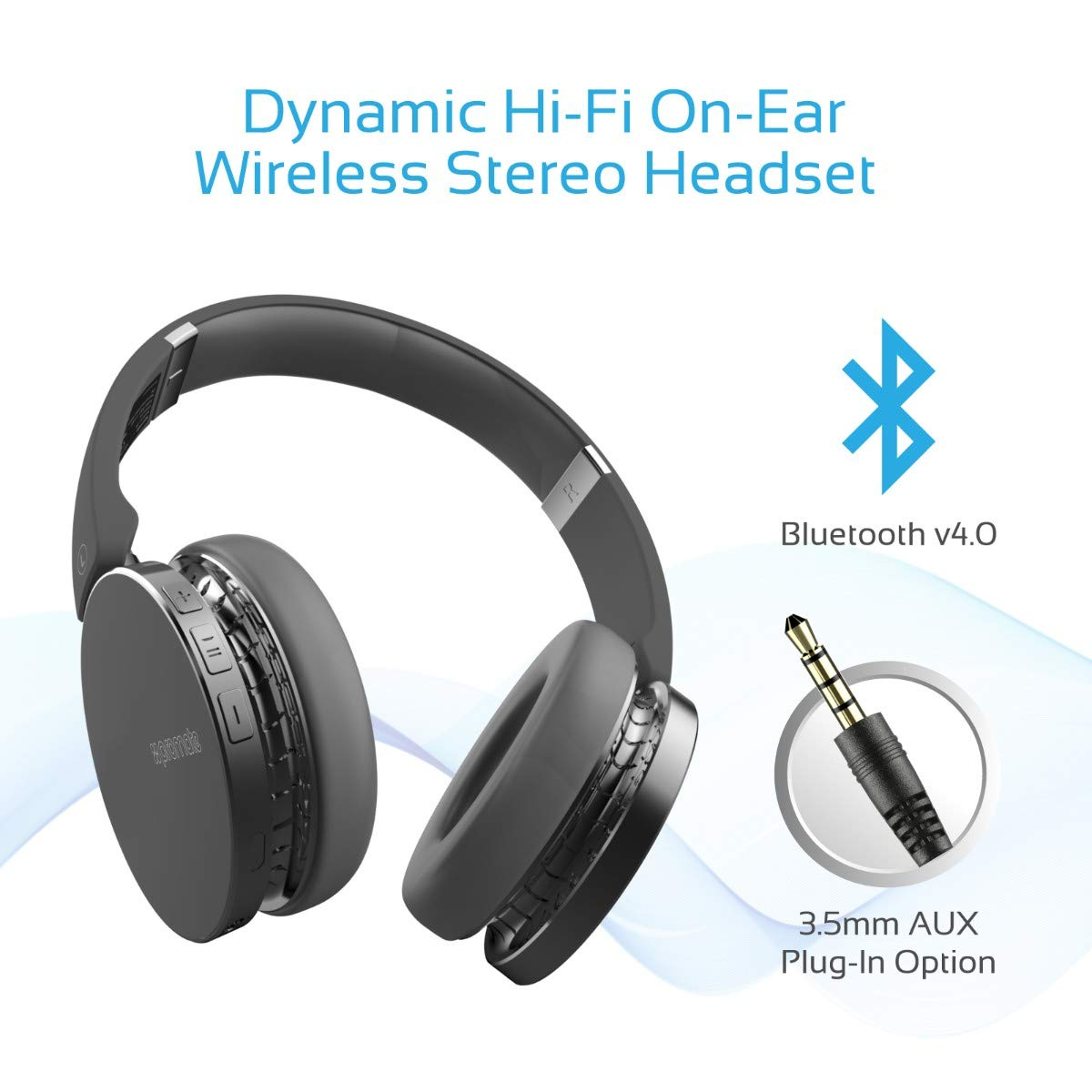 PROMATE WAVES WIRED/WIRELESS BLUETOOTH FOLDABLE HEADSET W/ MUSIC CONTROL (BLACK)