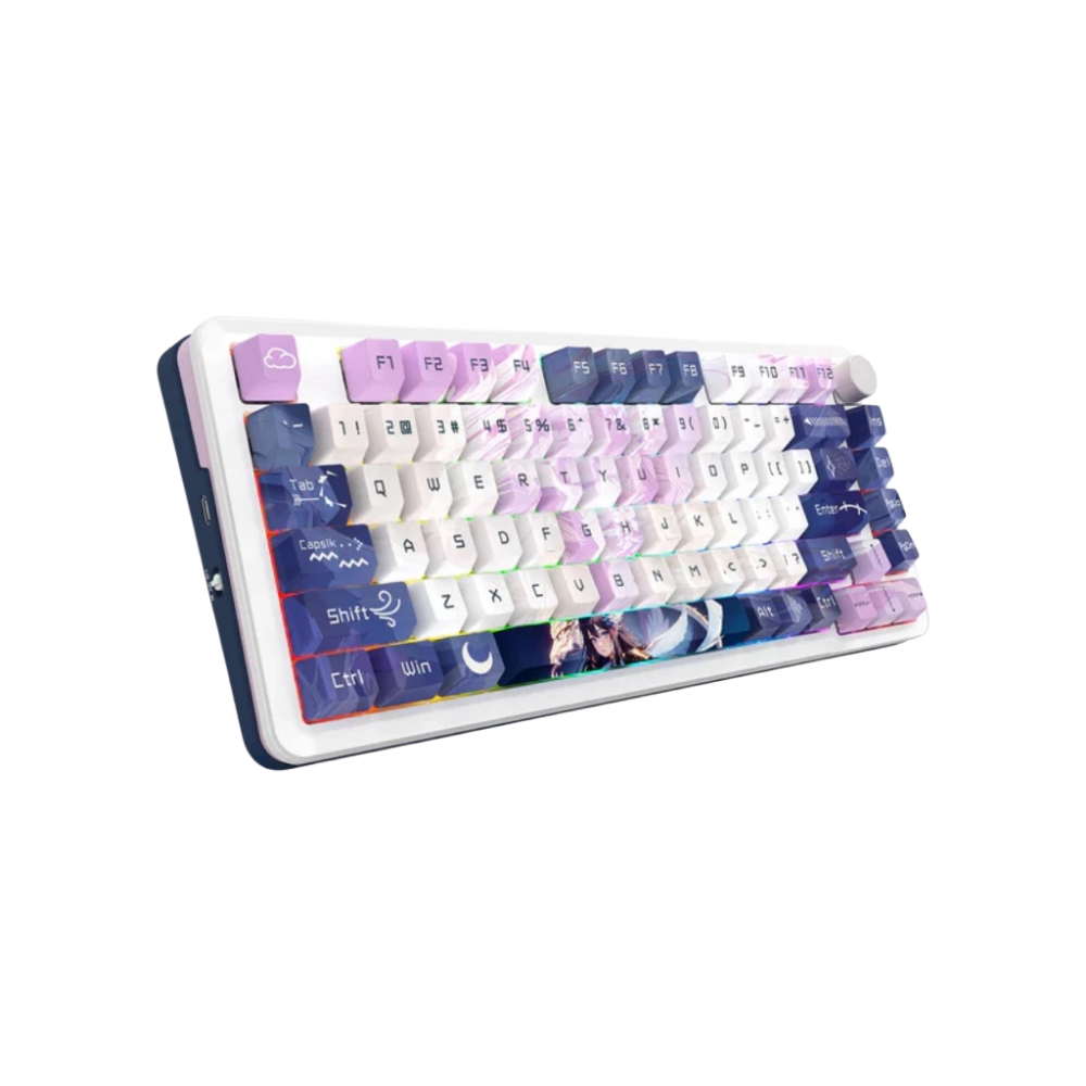 REDRAGON CYRUS PRO RGB 75% TRI-MODE GASKET MECHANICAL KEYBOARD W/ KNOB (LINEAR SWITCH/SWAPPBL) ANIME VIOLET/WHITE