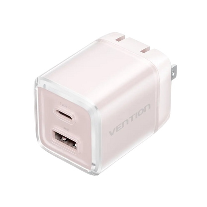 VENTION FOLDABLE PLUG 30W (1XUSB-C, 1XUSB-A) ADAPTER W/ 1M CABLE PINK