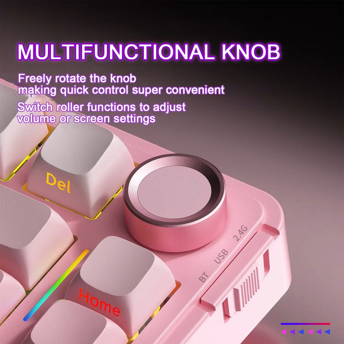 AULA S75 PRO GASKET TRI-MODE MECHANICAL KEYBOARD W/ KNOB & LCD DISPLAY SCREEN (LINEAR SWITCH/SWAPPBL) PINK GRADIENT