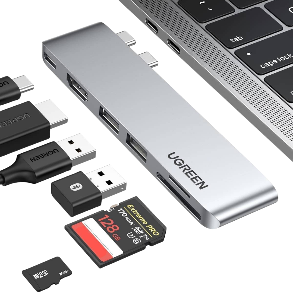 UGREEN 6 IN 2 USB-C HUB (2XUSB-A 3.0, USB-C, HDMI, MICRO SD, SD)