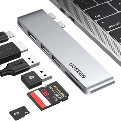 UGREEN 6 IN 2 USB-C HUB (2XUSB-A 3.0, USB-C, HDMI, MICRO SD, SD)