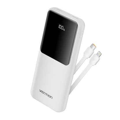 VENTION 10000MAH POWERBANK W/ BUILT-IN CABLES (USB-C, MICRO-USB, USB-A, LIGHTNING) BLACK