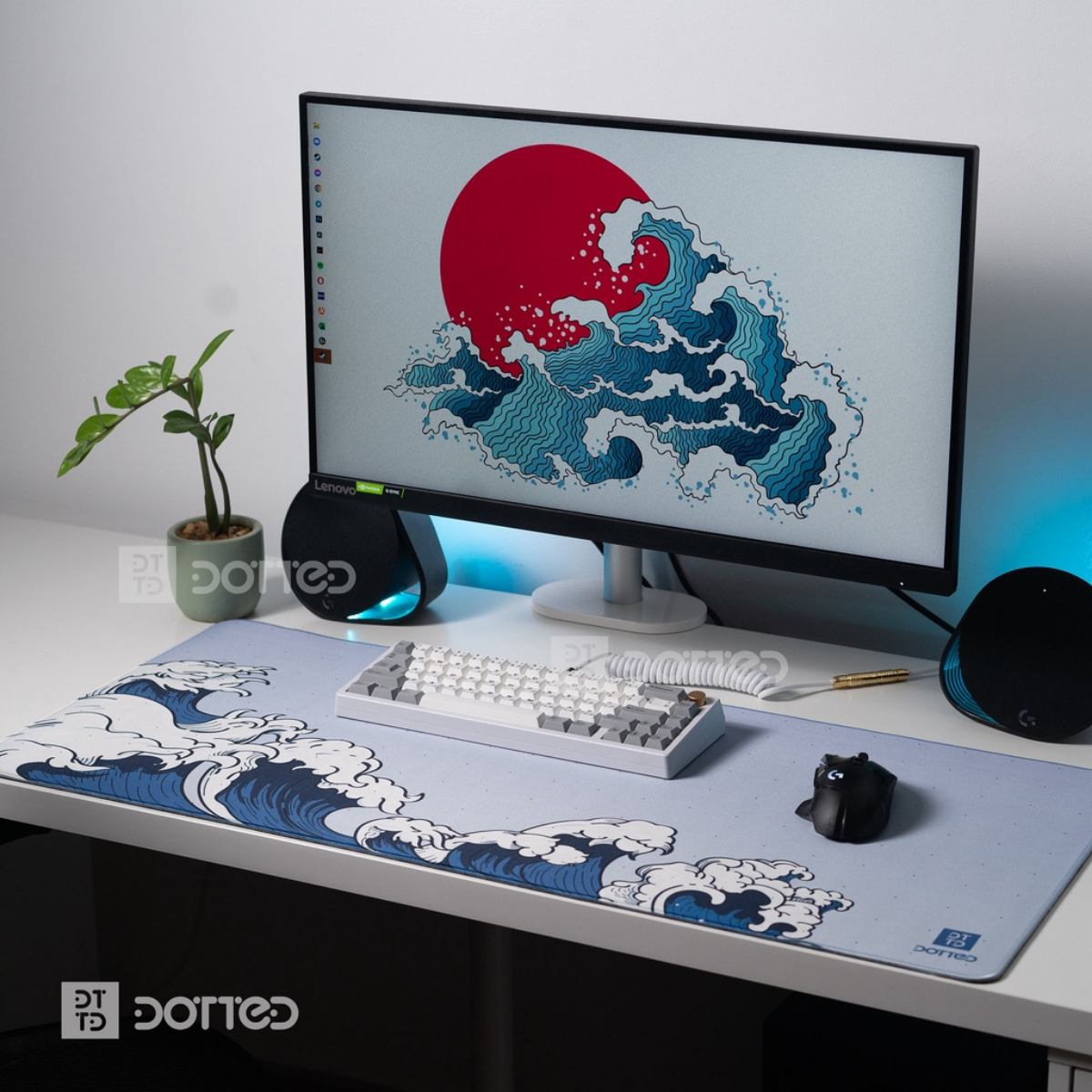 DOTTED GREAT WAVE V2 900X400MM DESK MAT (4MM)