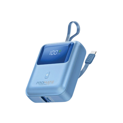 PROMATE POWERPOD-10 10000MAH 35W PD ULTRA COMPACT POWERBANK USB-A/USB-C W/ BUILT-IN USB-C CABLE