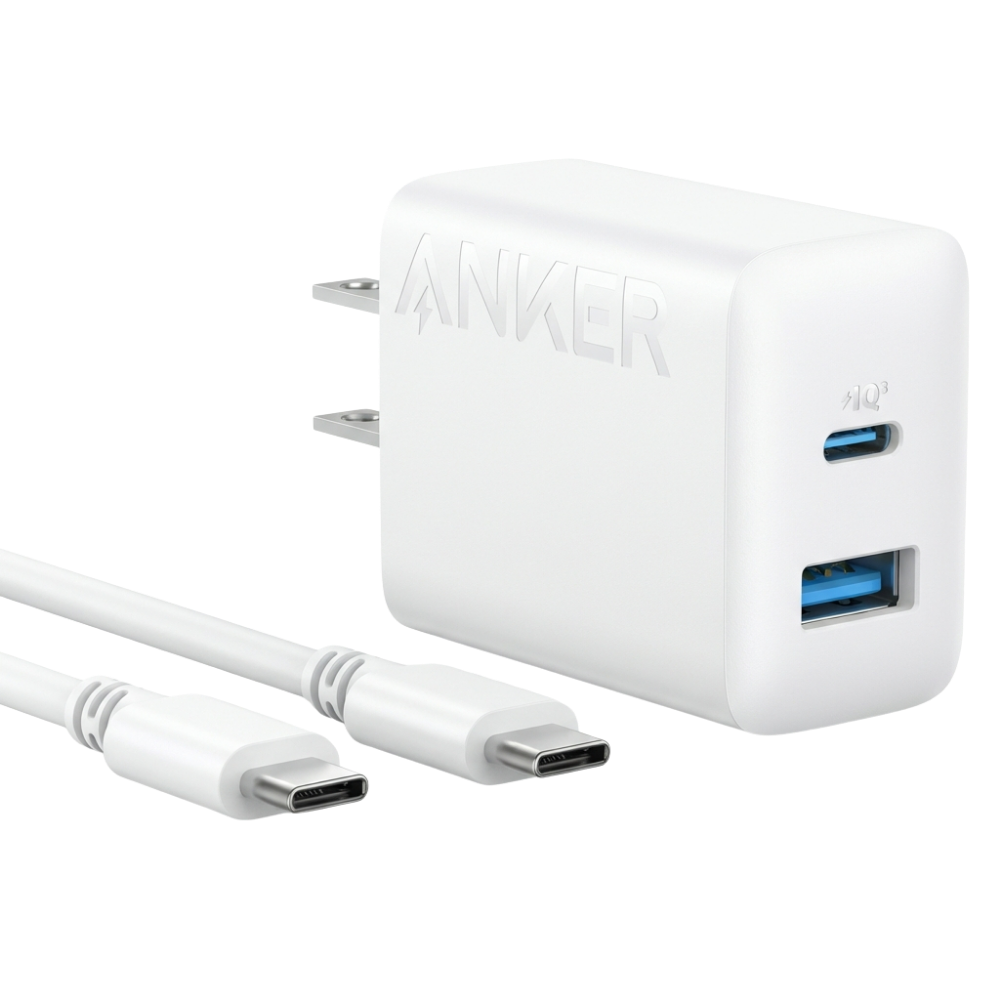ANKER 20W 1XUSB-A, 1XUSB-C WALL CHARGER W/ USB-C CABLE WHITE