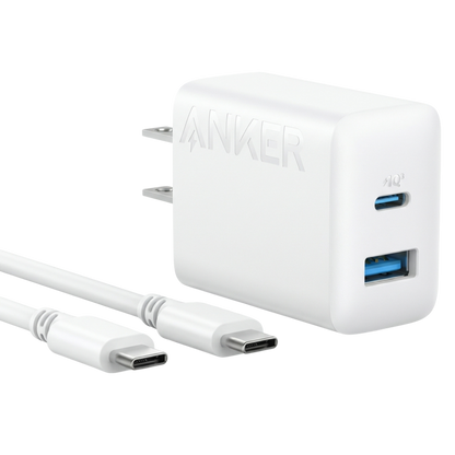 ANKER 20W 1XUSB-A, 1XUSB-C WALL CHARGER W/ USB-C CABLE WHITE