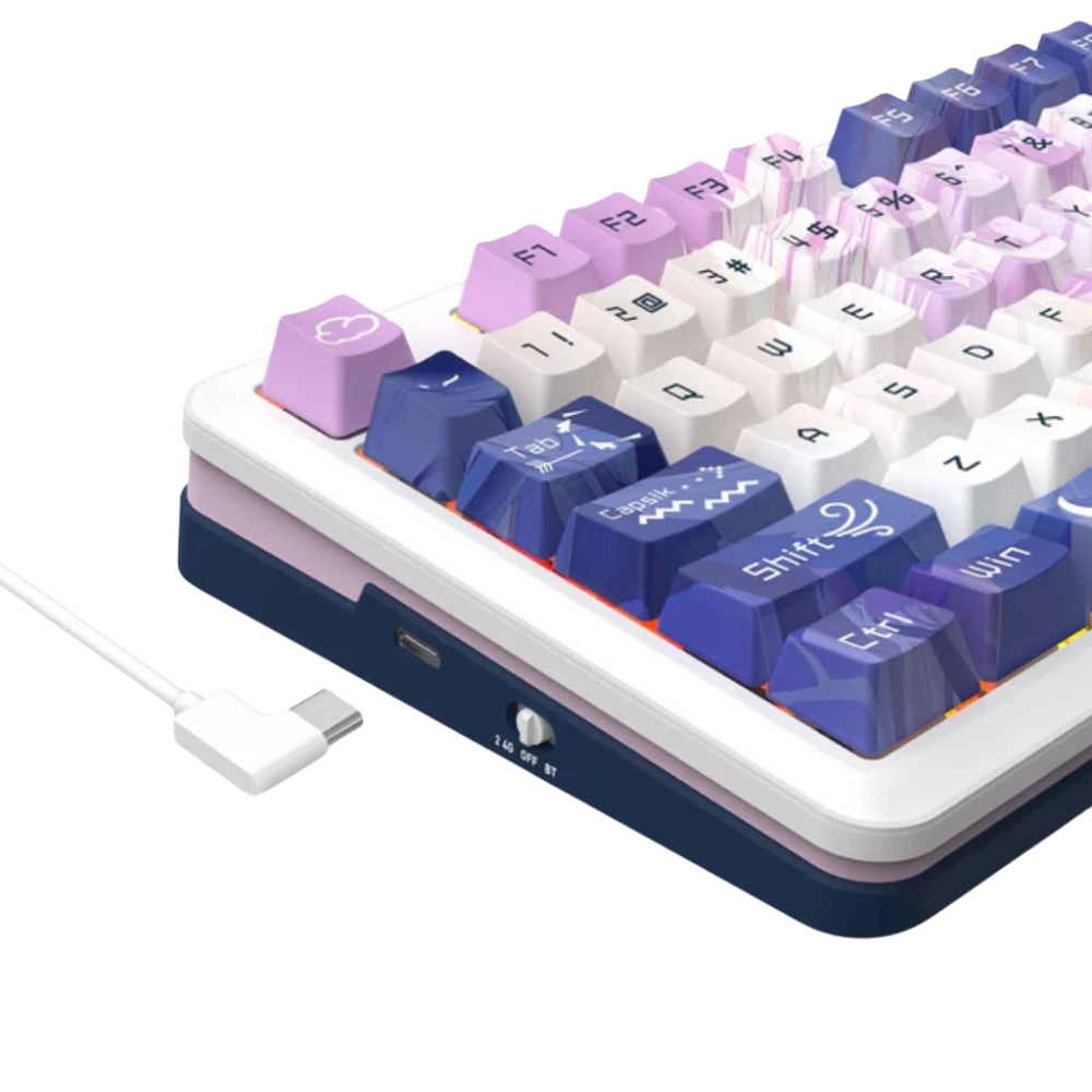 REDRAGON CYRUS PRO RGB 75% TRI-MODE GASKET MECHANICAL KEYBOARD W/ KNOB (LINEAR SWITCH/SWAPPBL) ANIME VIOLET/WHITE