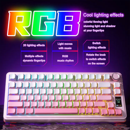 AULA S75 PRO GASKET TRI-MODE MECHANICAL KEYBOARD W/ KNOB & LCD DISPLAY SCREEN (LINEAR SWITCH/SWAPPBL) PINK GRADIENT