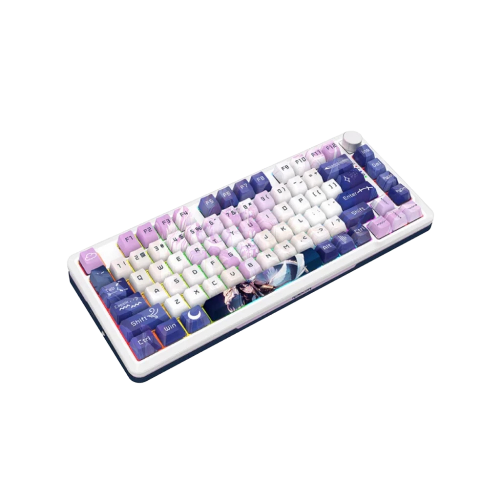 REDRAGON CYRUS PRO RGB 75% TRI-MODE GASKET MECHANICAL KEYBOARD W/ KNOB (LINEAR SWITCH/SWAPPBL) ANIME VIOLET/WHITE