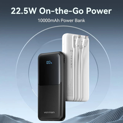 VENTION 10000MAH POWERBANK W/ BUILT-IN CABLES (USB-C, MICRO-USB, USB-A, LIGHTNING) BLACK