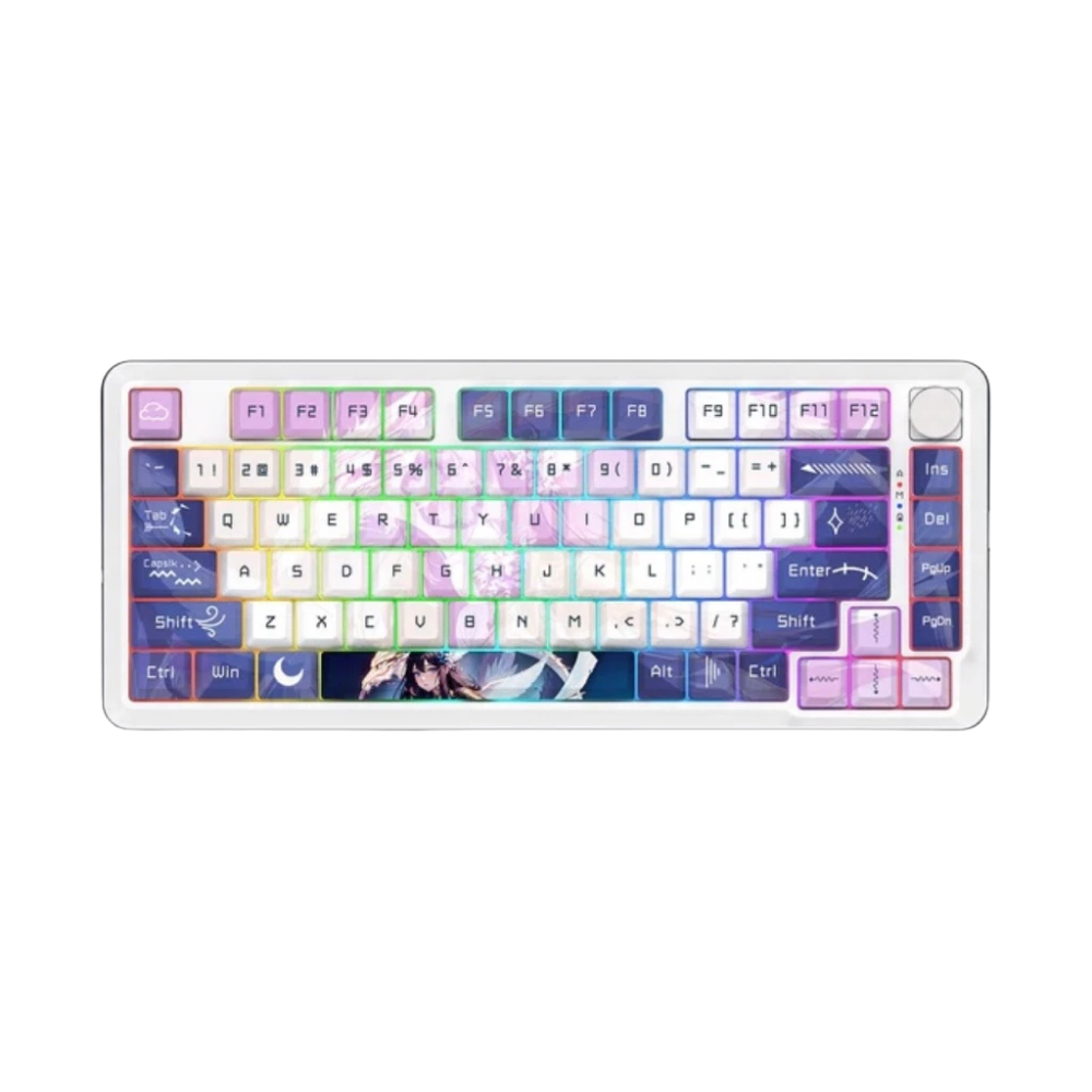REDRAGON CYRUS PRO RGB 75% TRI-MODE GASKET MECHANICAL KEYBOARD W/ KNOB (LINEAR SWITCH/SWAPPBL) ANIME VIOLET/WHITE