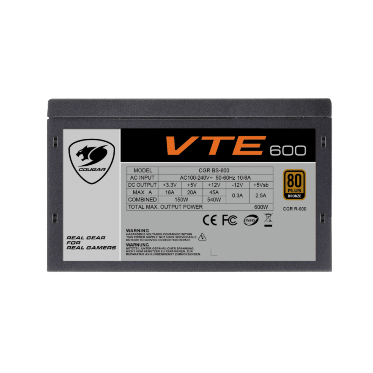 COUGAR VTE500 500W, 120MM FAN, ACTIVE PFC, 80-PLUS BRONZE