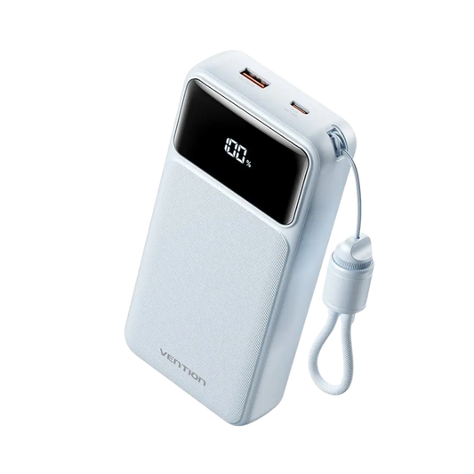 VENTION 20000MAH 22.5W POWERBANK (USB-C, USB-A) W/ BUILT-IN USB-C CABLE, LED DISPLAY (BLUE)