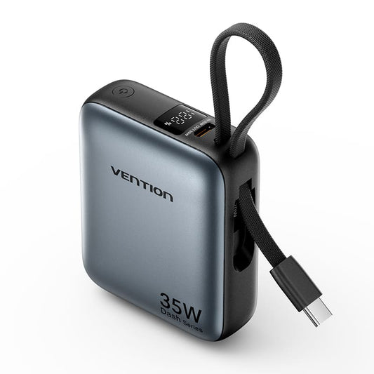 VENTION 10000MAH 35W POWERBANK (1XUSB-C) W/ BUILT-IN USB-C CABLE BLACK