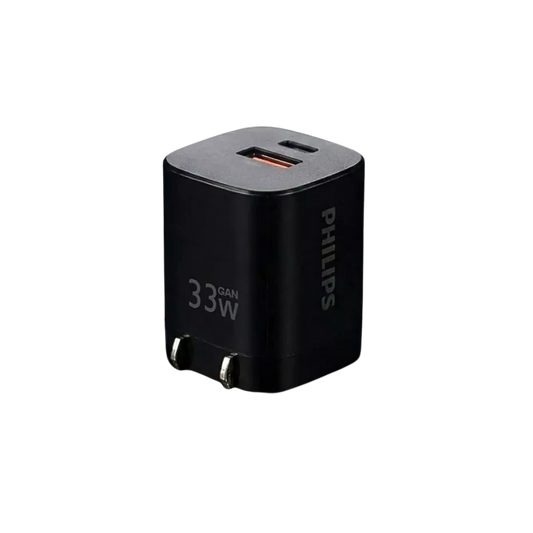 PHILIPS 33W 1XUSB-C, 1XUSB-A GAN WALL CHARGER (FOLDABLE PIN) BLACK