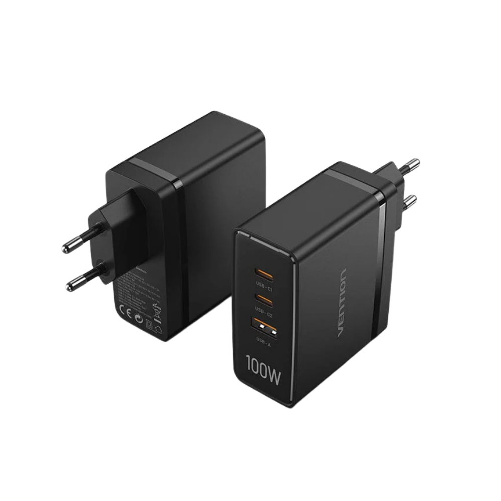 VENTION 100W (2XUSB-C, 1XUSB-A) GAN FAST CHARGER (BLACK)