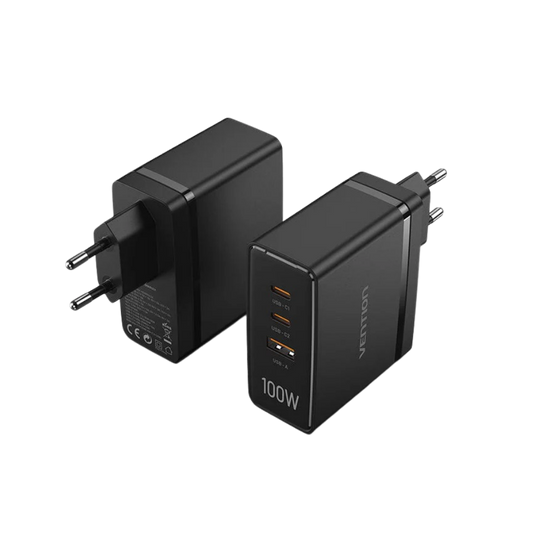 VENTION 100W (2XUSB-C, 1XUSB-A) GAN FAST CHARGER (BLACK)