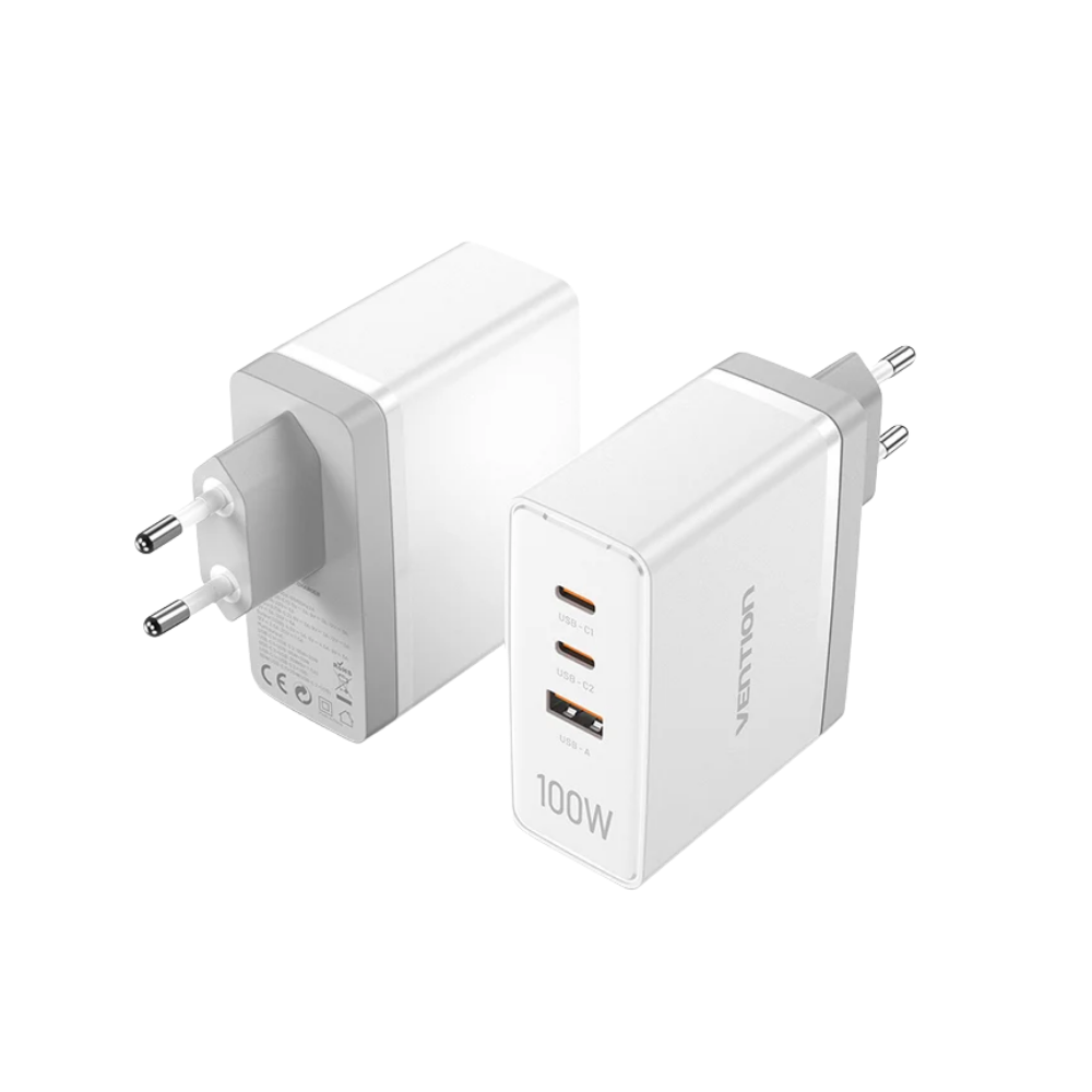 VENTION 100W (2XUSB-C, 1XUSB-A) GAN FAST CHARGER (WHITE)