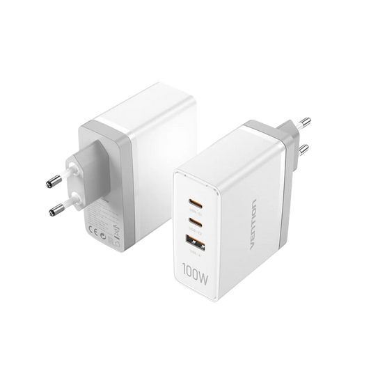 VENTION 100W (2XUSB-C, 1XUSB-A) GAN FAST CHARGER (WHITE)