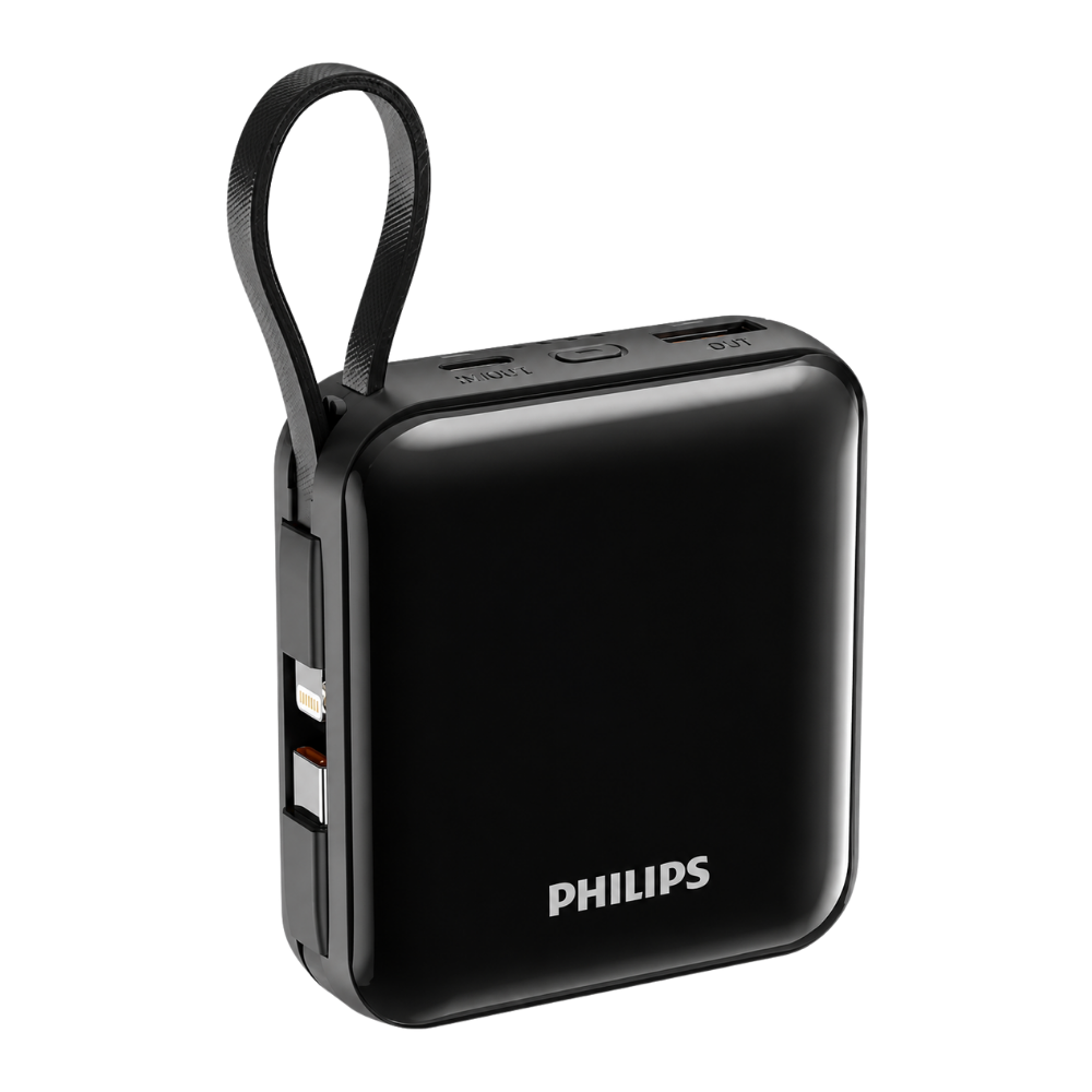 PHILIPS 10000MAH W/ BUILT-IN 22.5W USB-C & LIGHTNING CABLE (1XUSB-C) POWERBANK BLACK