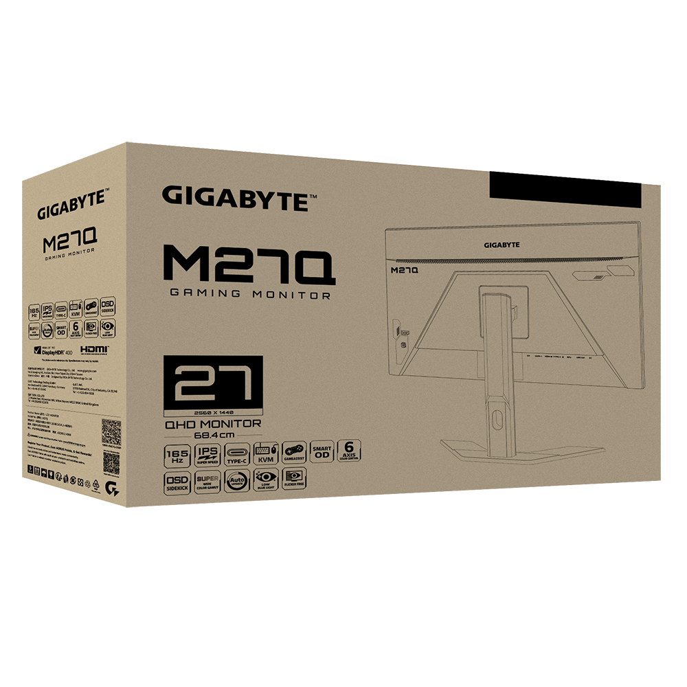 GIGABYTE M27Q 27" QHD LED IPS KVM GAMING MONITOR 0.5MS 170HZ (2XHDMI, DP, USB-C)