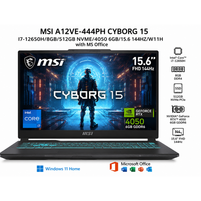 MSI A12VE-444PH CYBORG 15 I7-12650H/8GB/512GB NVME/4050 6GB/15.6 144HZ/W11H