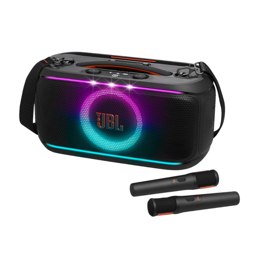 JBL PARTYBOX ON-THE-GO 2 PLUS PORTABLE BLUETOOTH SPEAKER W/ 2 WIRELESS MIC (BLACK)
