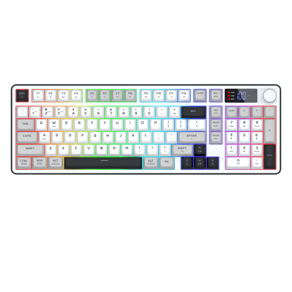 REDRAGON ARIA PRO TRI-MODE RGB MEMBRANE KEYBOARD W/ LCD & KNOB (WHITE GRAY BLACK)