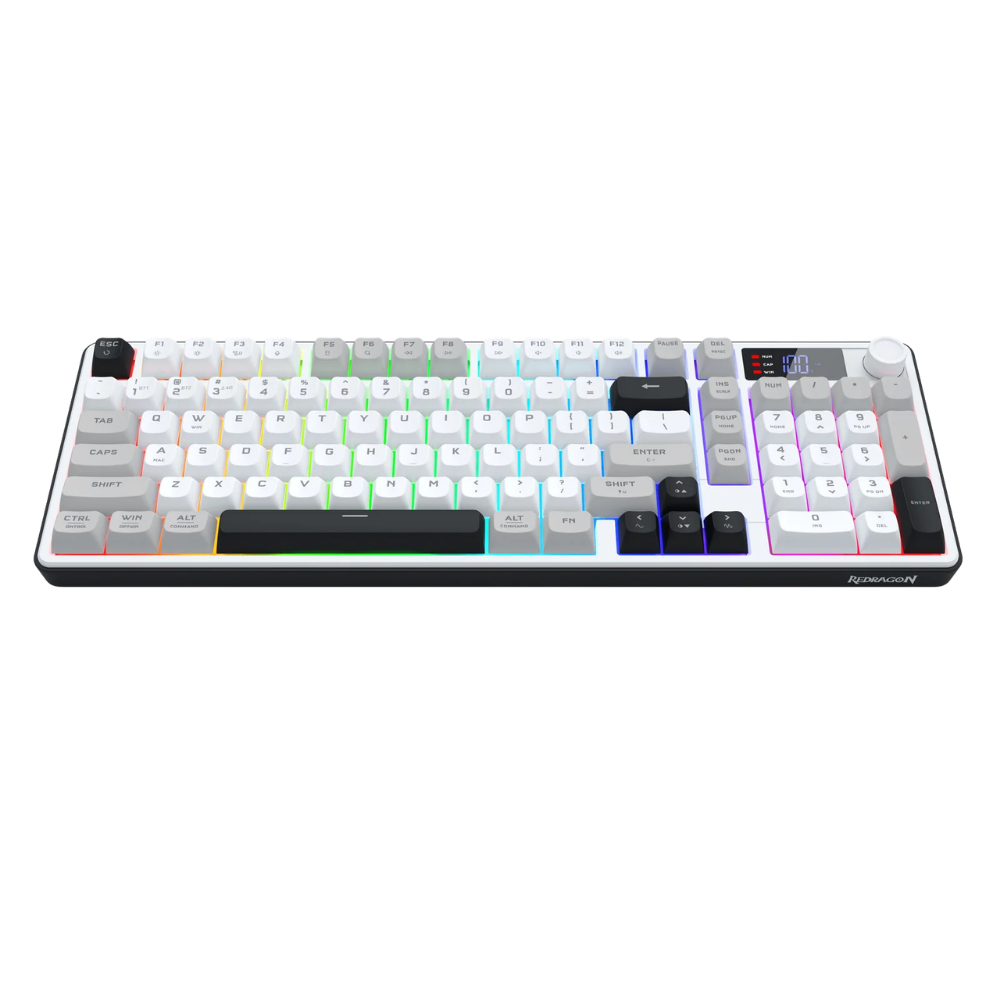 REDRAGON ARIA PRO TRI-MODE RGB MEMBRANE KEYBOARD W/ LCD & KNOB (WHITE GRAY BLACK)
