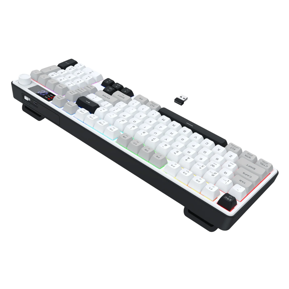 REDRAGON ARIA PRO TRI-MODE RGB MEMBRANE KEYBOARD W/ LCD & KNOB (WHITE GRAY BLACK)