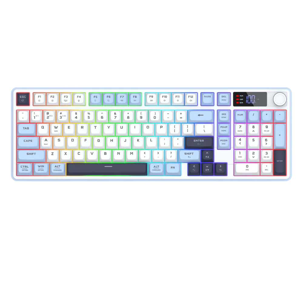 REDRAGON ARIA PRO TRI-MODE RGB MEMBRANE KEYBOARD W/ LCD & KNOB (WHITE BLUE)