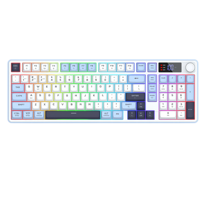 REDRAGON ARIA PRO TRI-MODE RGB MEMBRANE KEYBOARD W/ LCD & KNOB (WHITE BLUE)