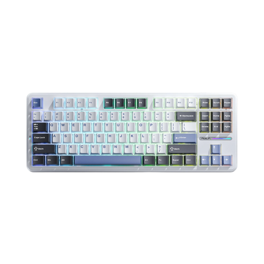 AULA F87 87 KEYS GASKET TRI-MODE MECHANICAL KEYBOARD (LINEAR SWITCH/SWAPPBL) GRAY/WHITE/BLUE