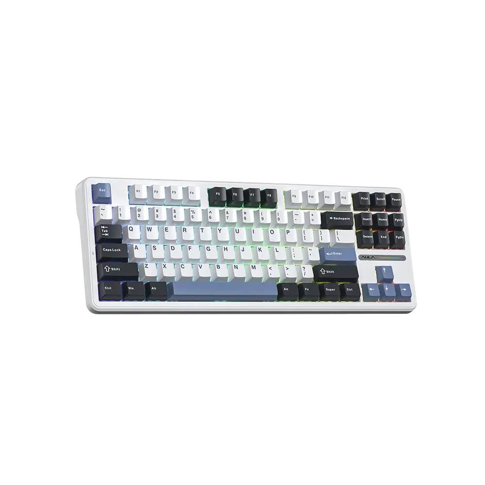 AULA F87 87 KEYS GASKET TRI-MODE MECHANICAL KEYBOARD (LINEAR SWITCH/SWAPPBL) GRAY/WHITE/BLUE
