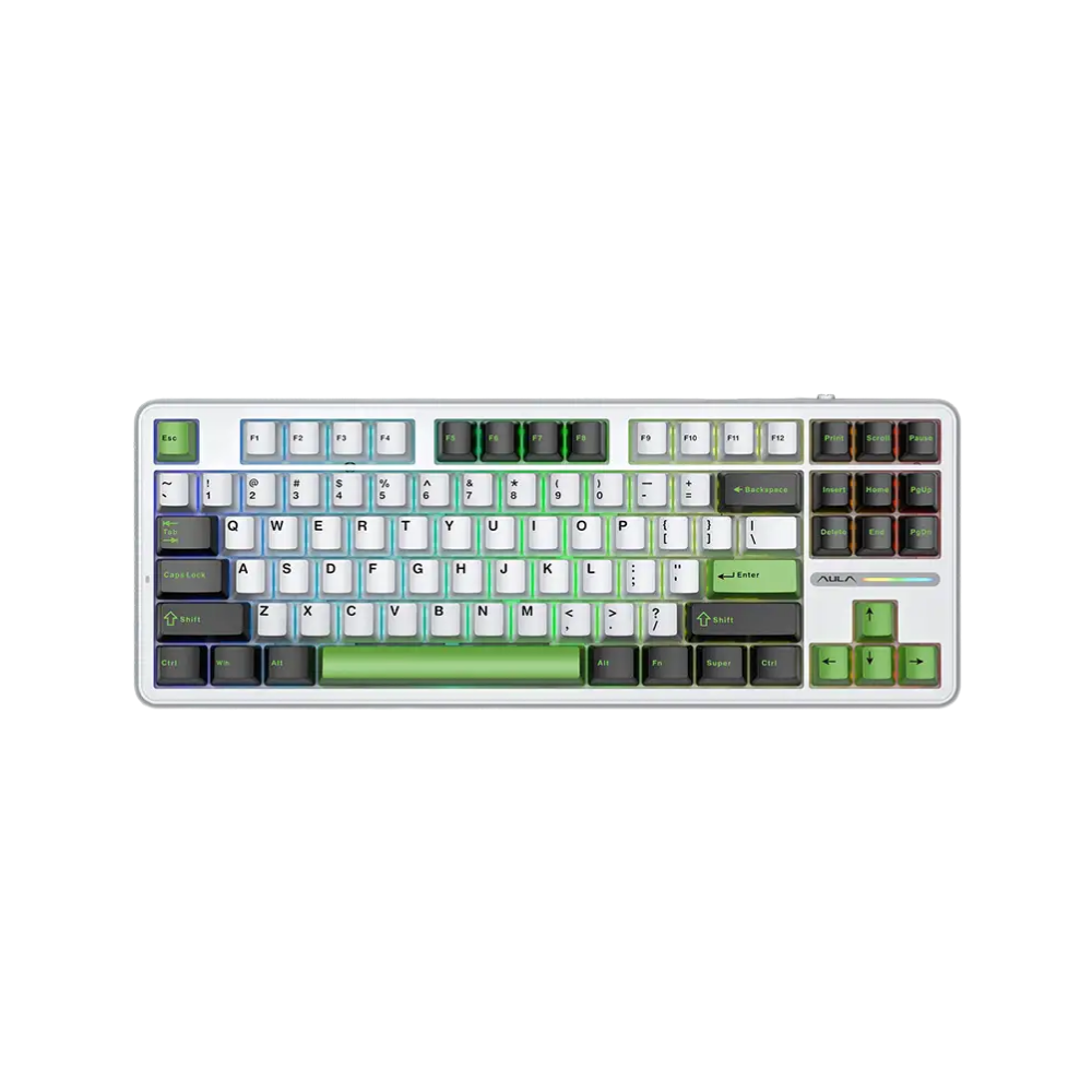 AULA F87 87 KEYS GASKET TRI-MODE MECHANICAL KEYBOARD (LINEAR SWITCH/SWAPPBL) BLACK/WHITE/GREEN