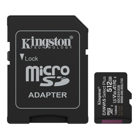 KINGSTON 512GB CANVAS SELECT PLUS CLASS 10 SDXC 150MB/S FLASH MEMORY W/ ADAPTER
