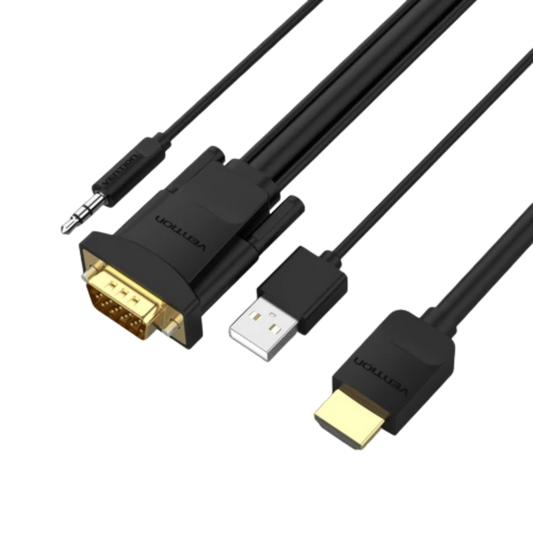 VENTION HDMI TO VGA CABLE W/ AUDIO OUTPUT & USB POWER SUPPLY (1.5M) BLACK