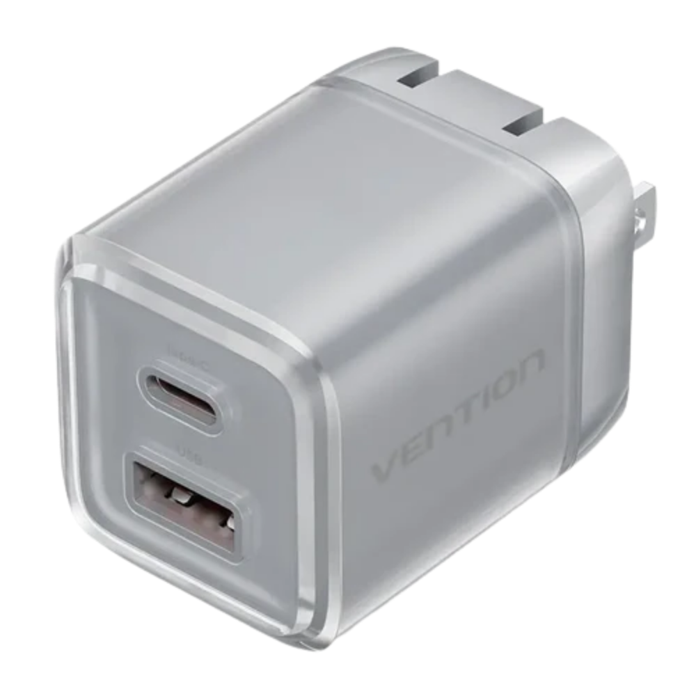 VENTION FOLDABLE PLUG 70W (1XUSB-C, 1XUSB-A) ADAPTER W/ 1M CABLE GRAY