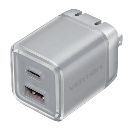 VENTION FOLDABLE PLUG 70W (1XUSB-C, 1XUSB-A) ADAPTER W/ 1M CABLE GRAY