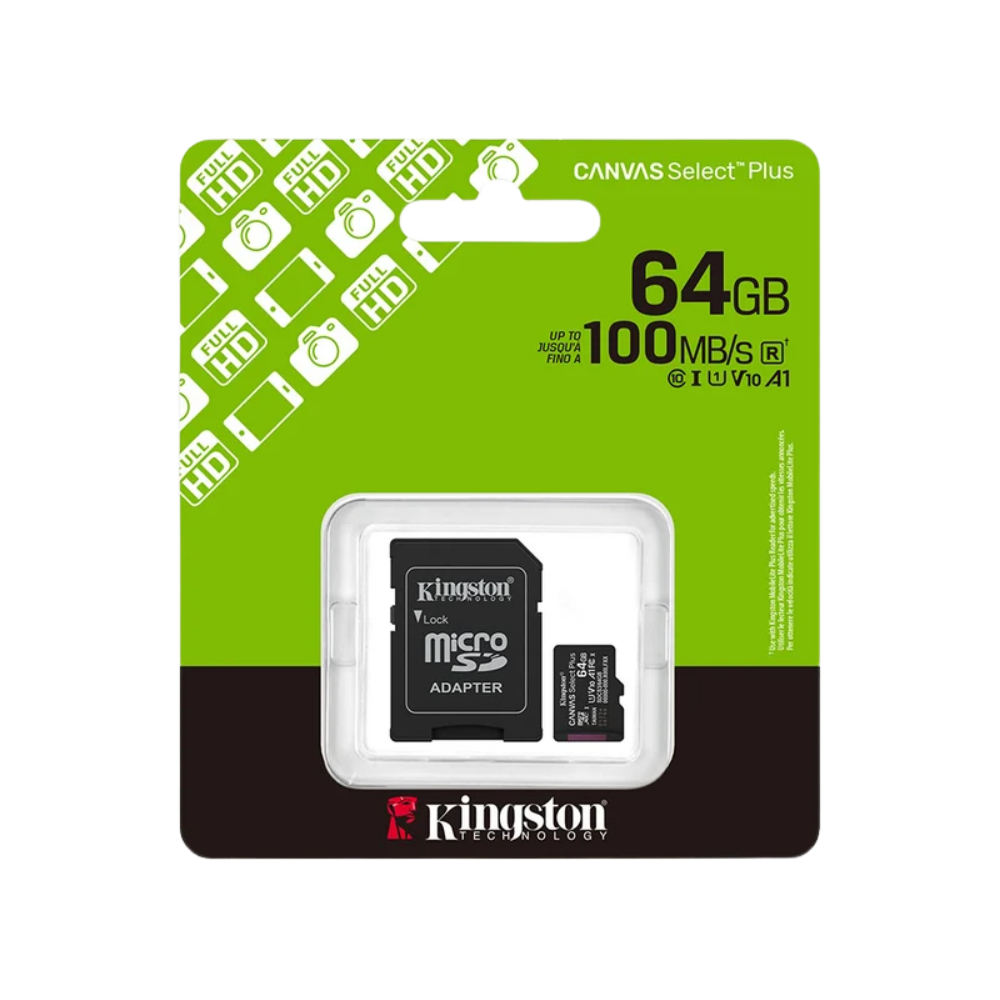 KINGSTON 64GB CANVAS SELECT PLUS CLASS 10 SDHC 100MB/S FLASH MEMORY W/ ADAPTER