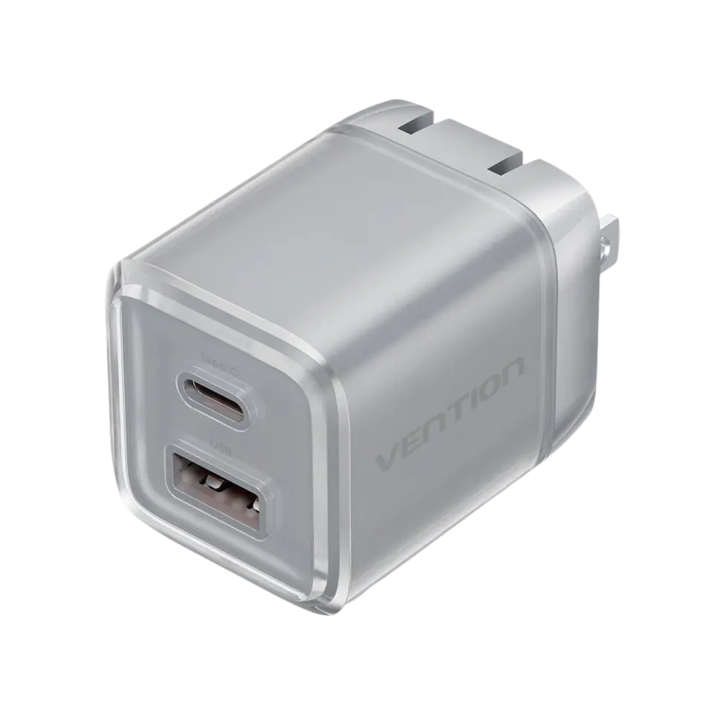 VENTION FOLDABLE PLUG 30W (1XUSB-C, 1XUSB-A) ADAPTER W/ 1M CABLE GRAY