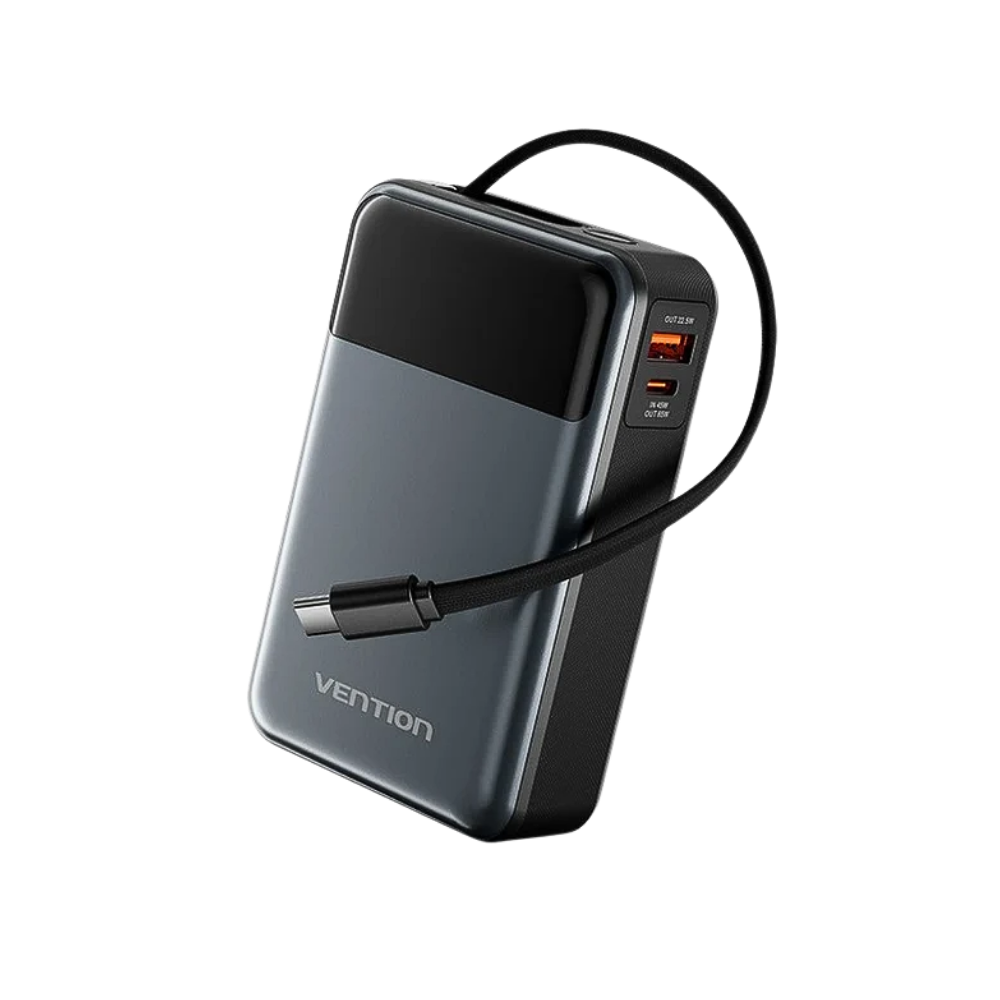 VENTION 20000MAH 65W POWERBANK (1XUSB-A, 1XUSB-C) W/ BUILT-IN USB-C CABLE BLACK