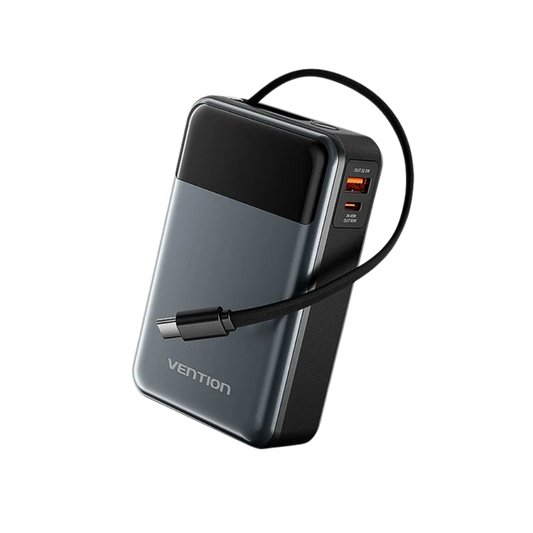 VENTION 20000MAH 65W POWERBANK (1XUSB-A, 1XUSB-C) W/ BUILT-IN USB-C CABLE BLACK