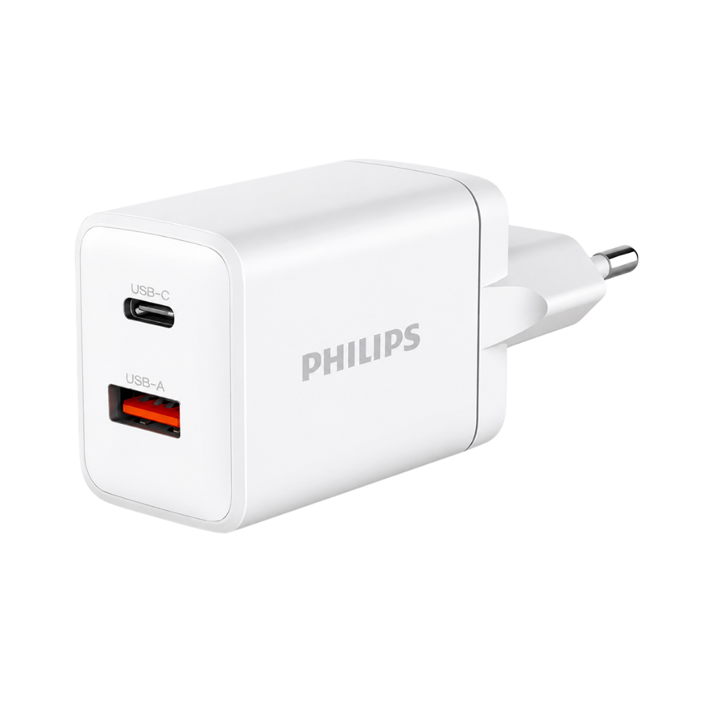 PHILIPS 25W 1XUSB-C, 1XUSB-A WALL CHARGER WHITE