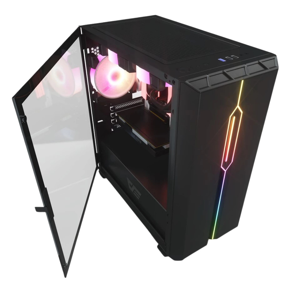 DARKFLASH DLM23 ATX CASE W/ MAGNETIC HINGED DOOR OPENING TEMPERED GLASS WINDOW (BLACK)