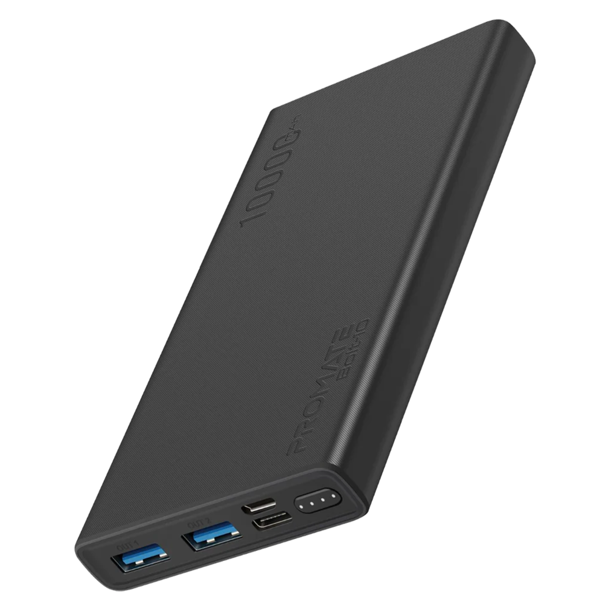 PROMATE BOLT-10 10000MAH POWERBANK 2XUSB/M-USB 2A/USB-C 2A (BLACK)