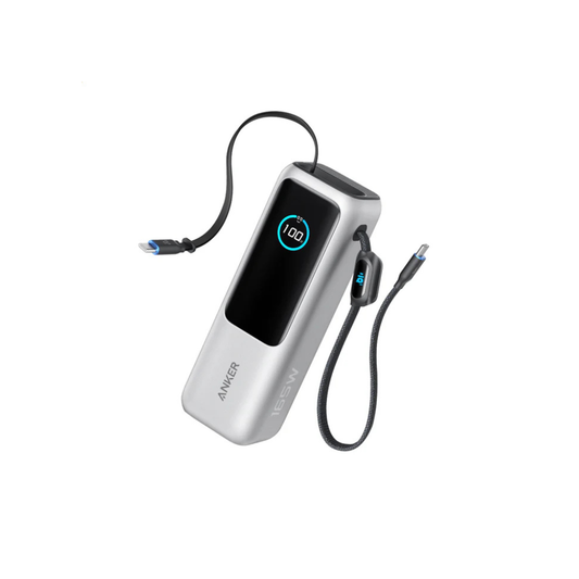ANKER 25000MAH W/ BUILT-IN AND RETRACTABLE 165W USB-C CABLE (1XUSB-A, 2XUSB-C) POWERBANK SILVER