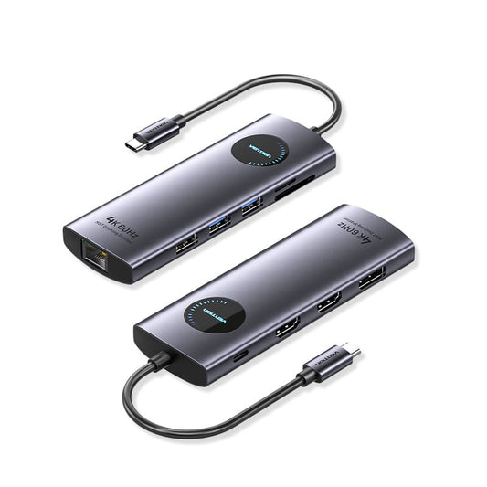 VENTION 10PORTS USB-C HUB (3XUSB-A, 2XHDMI, DP, RJ45, USB-C, SD, MICRO-SD) BLACK